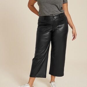 Edgely by Maurices Black Faux Leather Soft Interior Wide Leg Ankle Pants Size 14